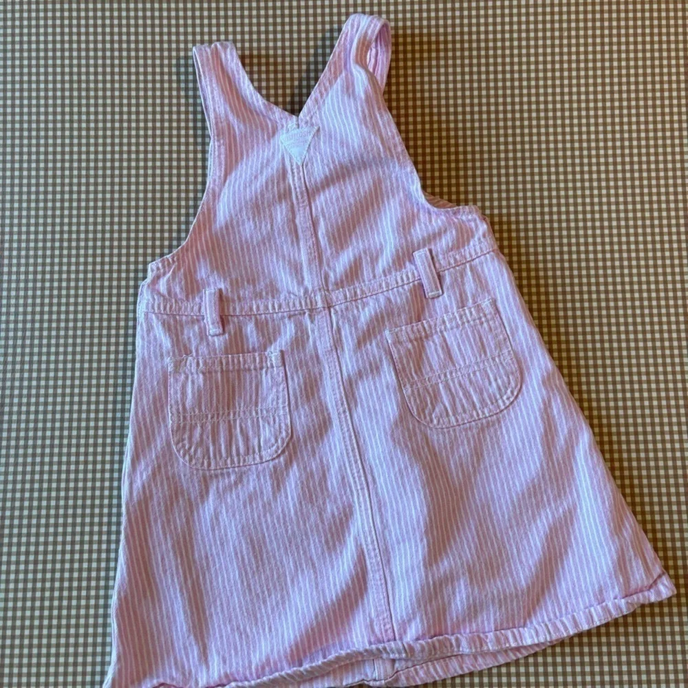 Vintage Oshkosh overalls style pinstripes pink white‎ dress. Size 4